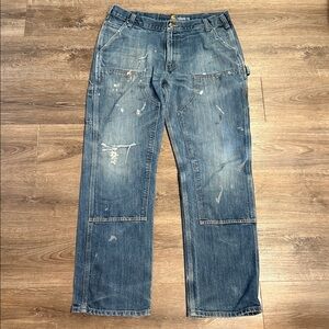 Vintage Carhartt Relaxed Fit Denim Double Knee Distressed Salvage Jeans 38 x 32